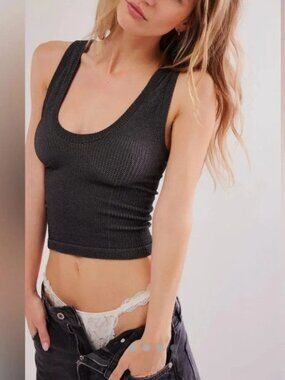 Free People Clean Slate Tank Top Size Large NWT Black